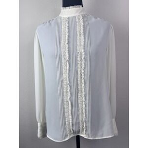 Lloyd Williams Blouse Sz 6 Ivory Lace High Neck Long Sleeve Sheer Romantic Vtg